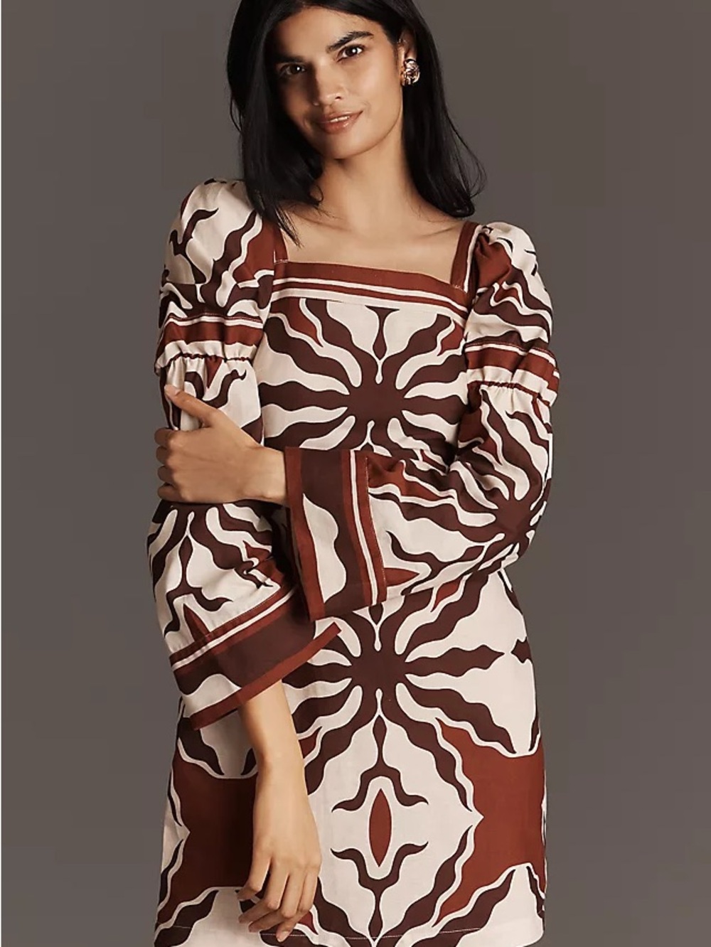 West of Martine Linen Blend balloon long sleeve mini dress in size small